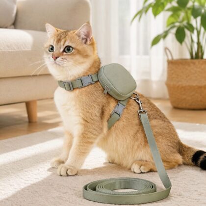 Adjustable Cat and Dog Harness Set with Mini Storage Pouch