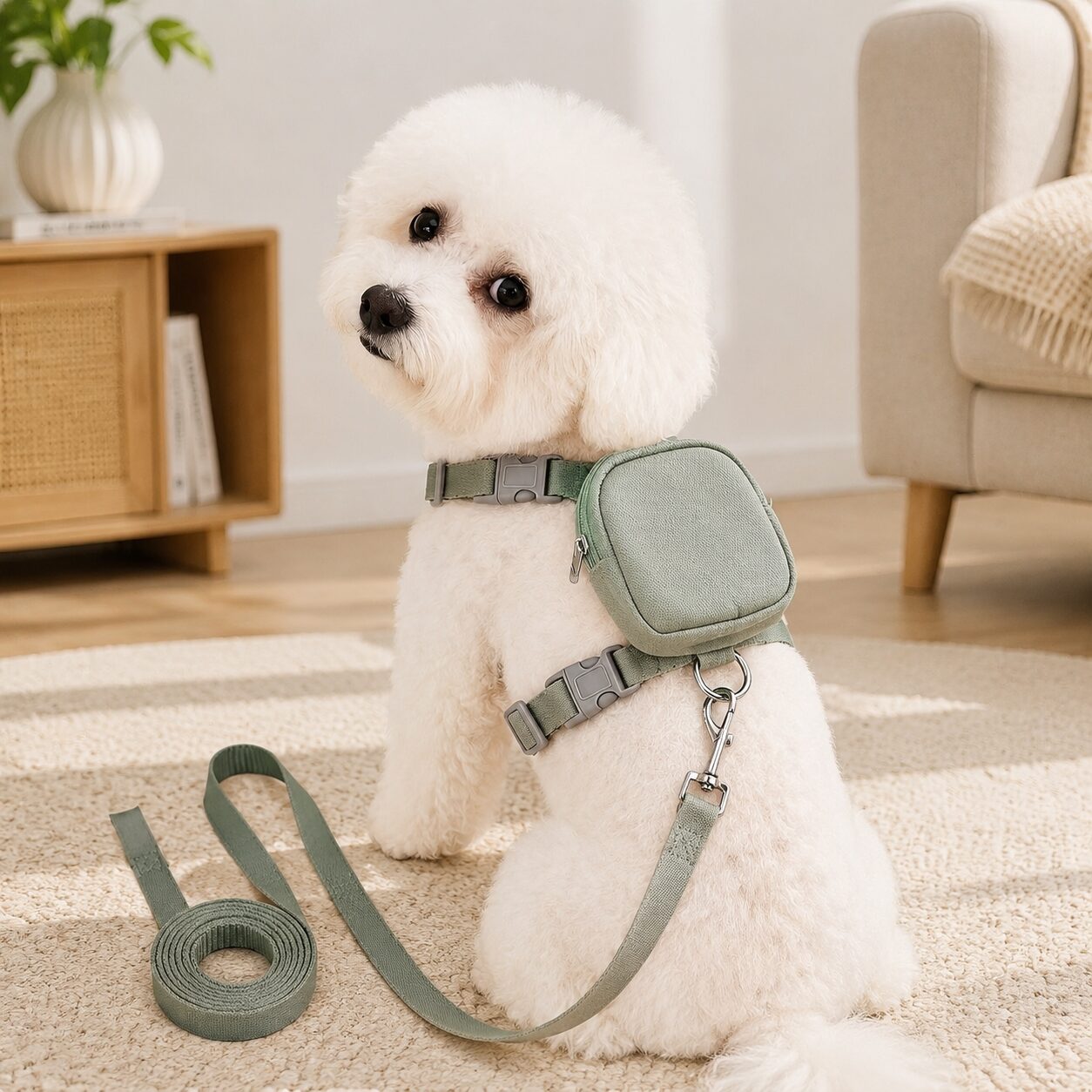 Adjustable Cat and Dog Harness Set with Mini Storage Pouch
