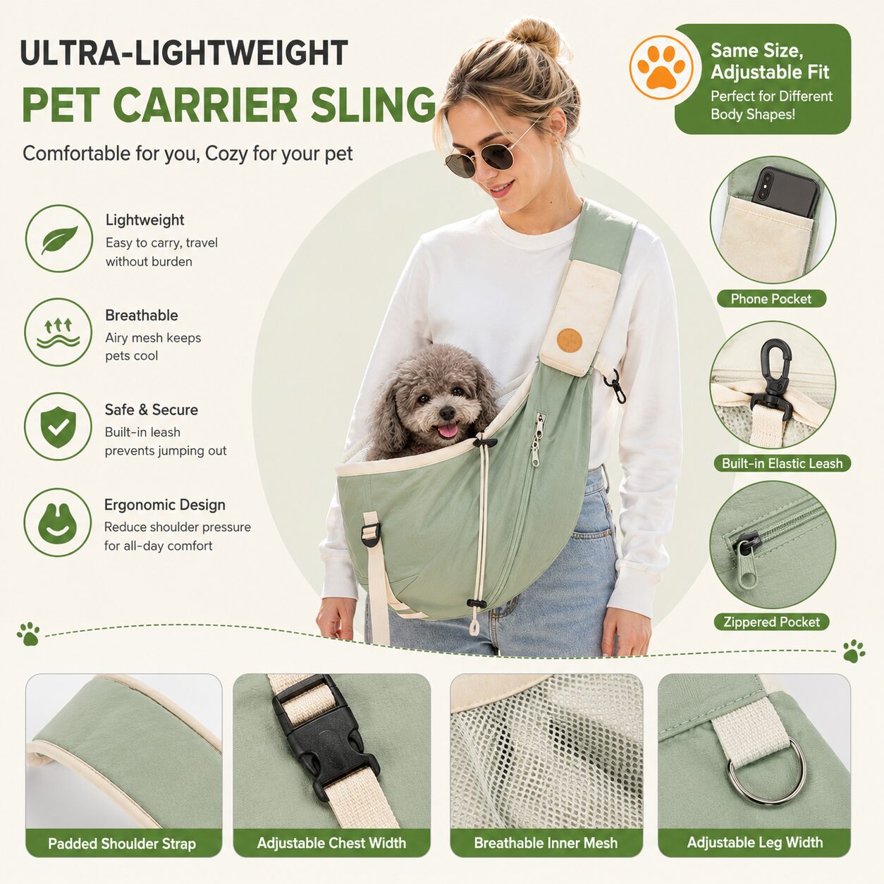 Adjustable Drawstring Pet Walking Sling