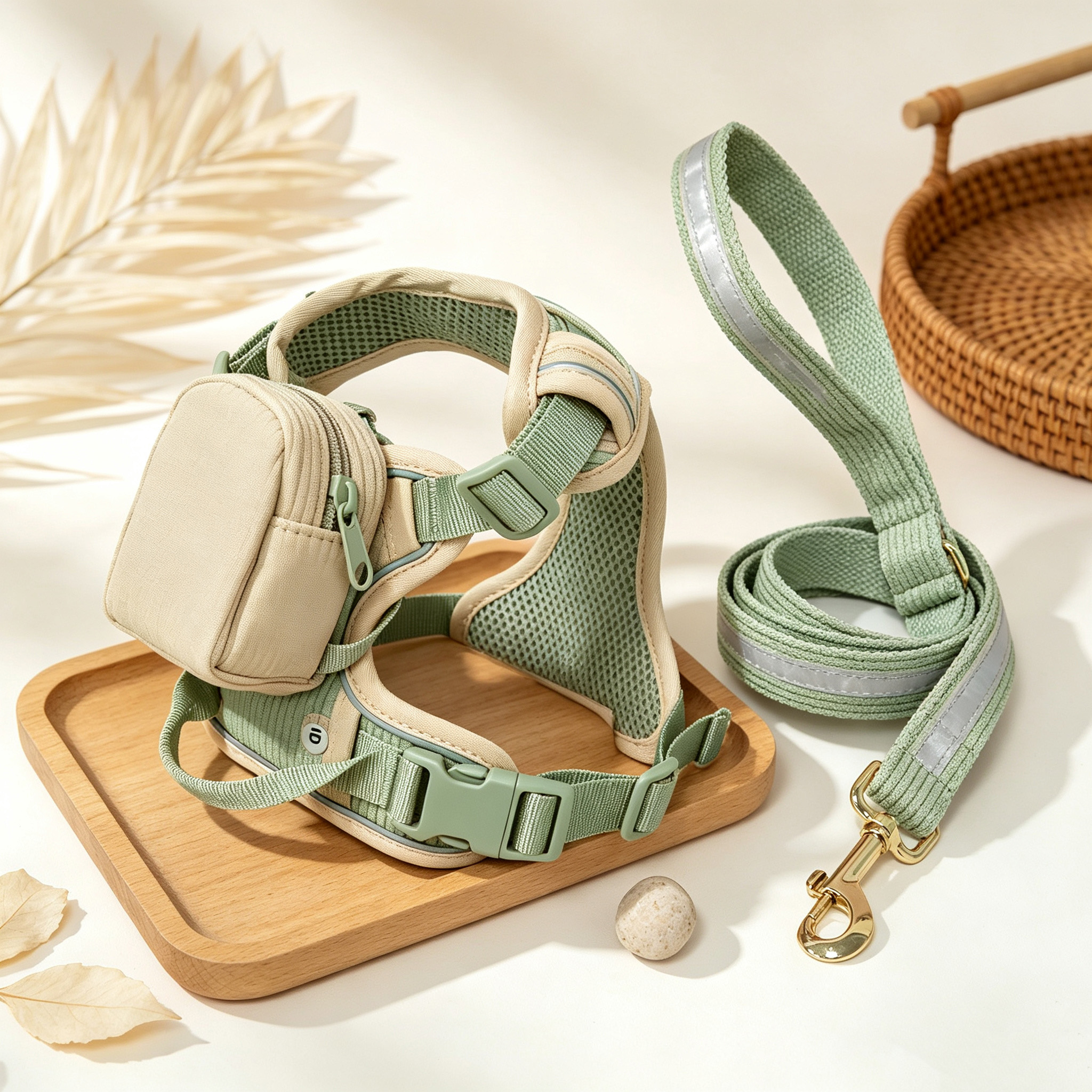 Breathable Dog Harness with Storage Pouch Set