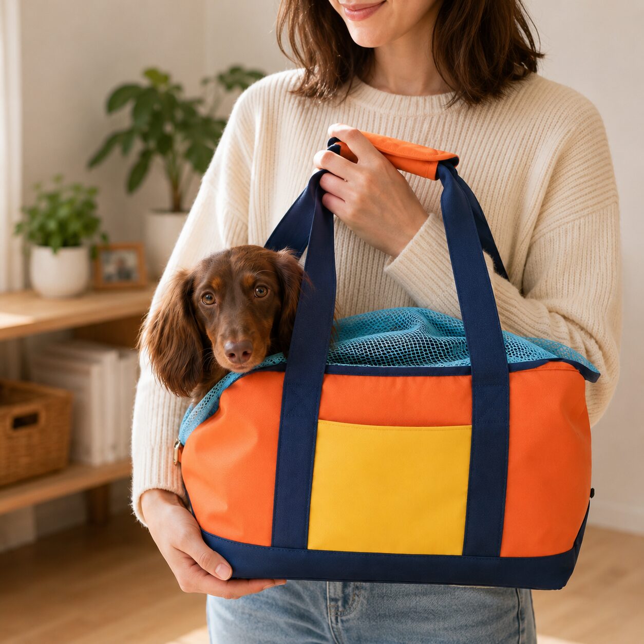 Color-Block Mesh Pet Carry Tote