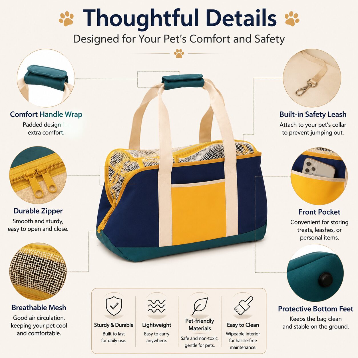 Color-Block Mesh Pet Carry Tote
