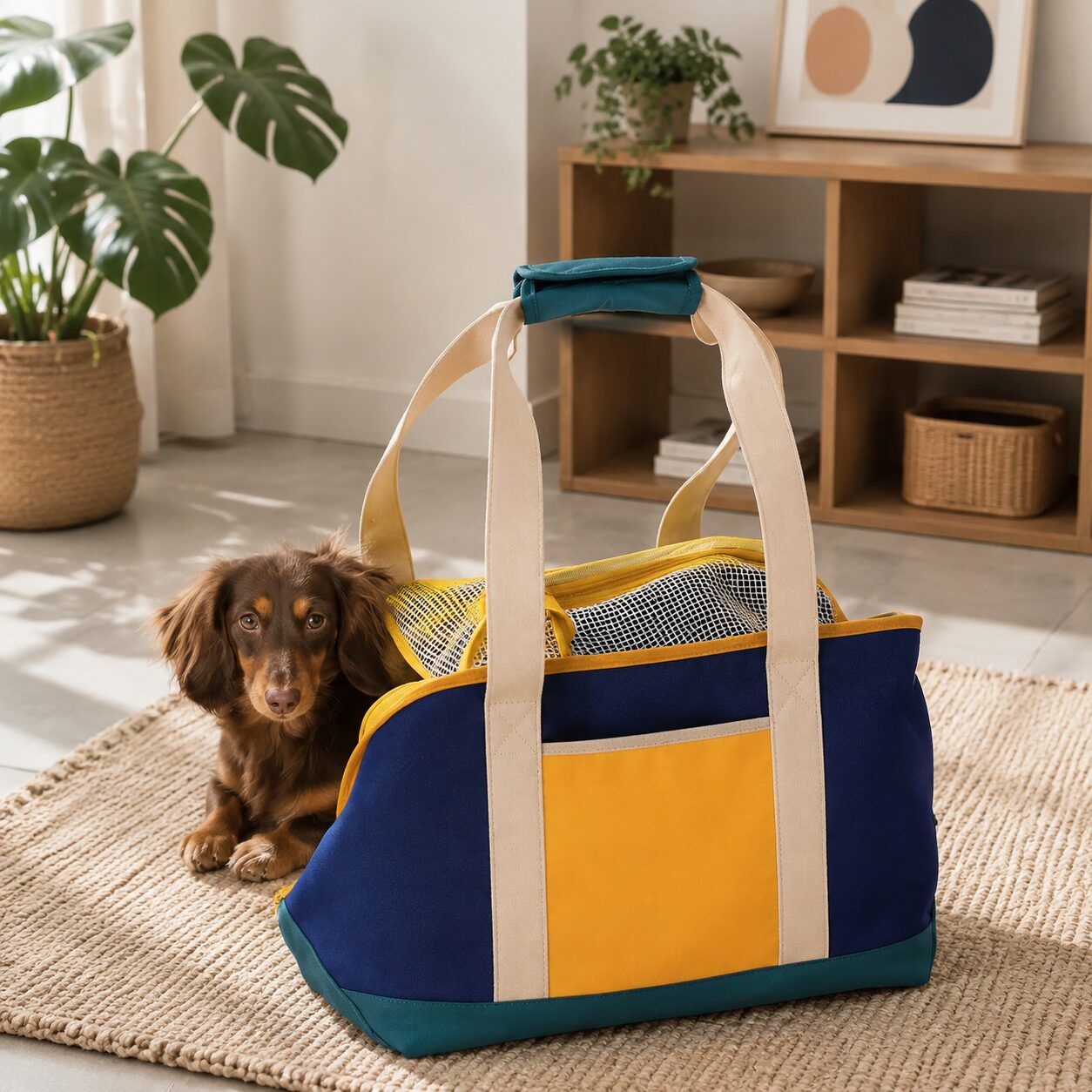 Color-Block Mesh Pet Carry Tote