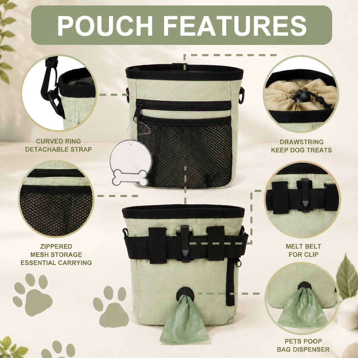 Convertible Dog Training Treat Bag with Adjustable Strap