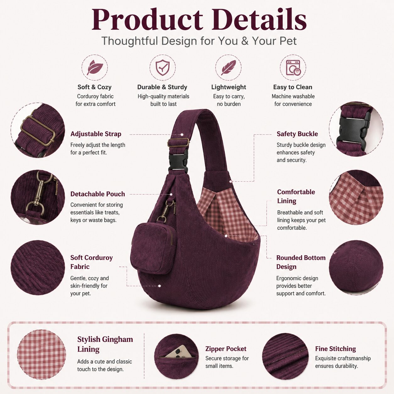 Corduroy Crossbody Pet Sling Carrier