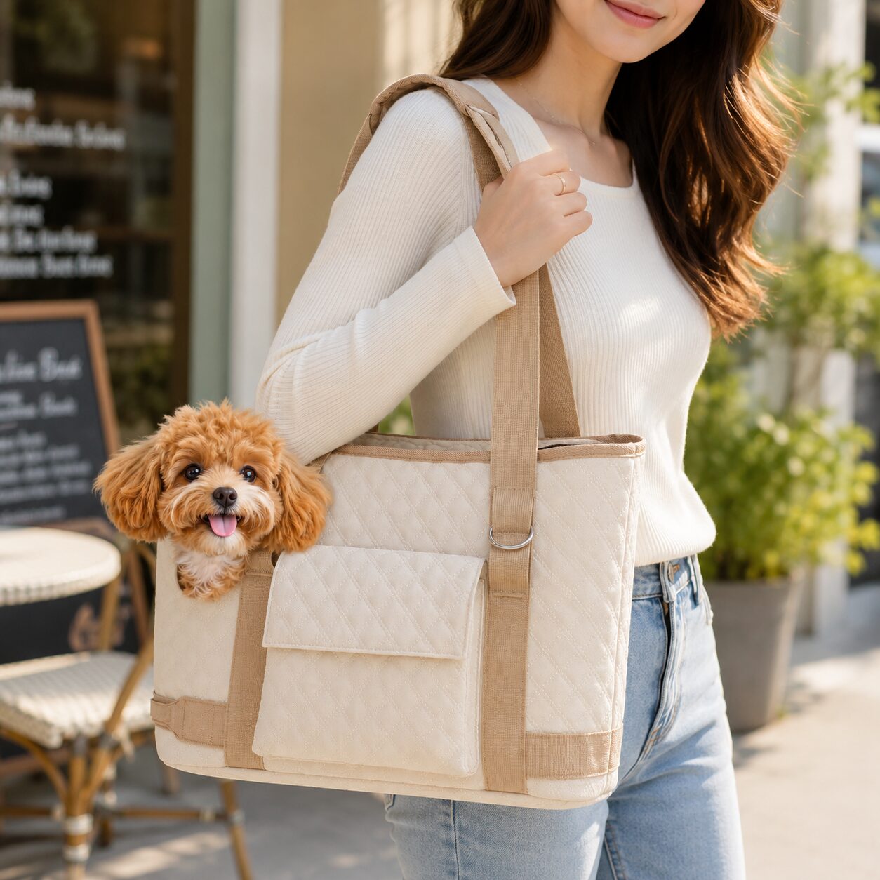 Diamond-Quilted Pet Carryall Tote