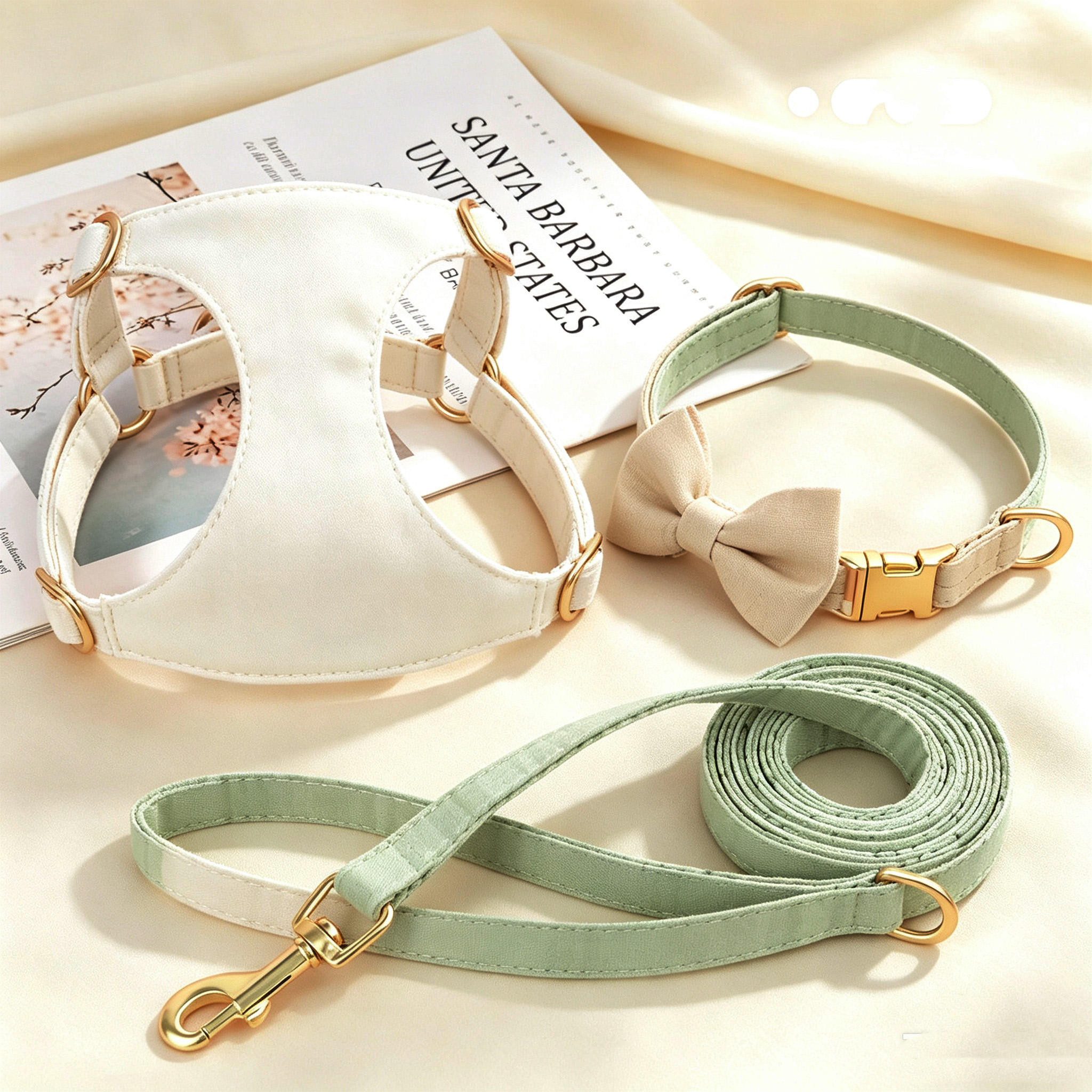 Elegant Bow Tie Dog Harness and Leash Set