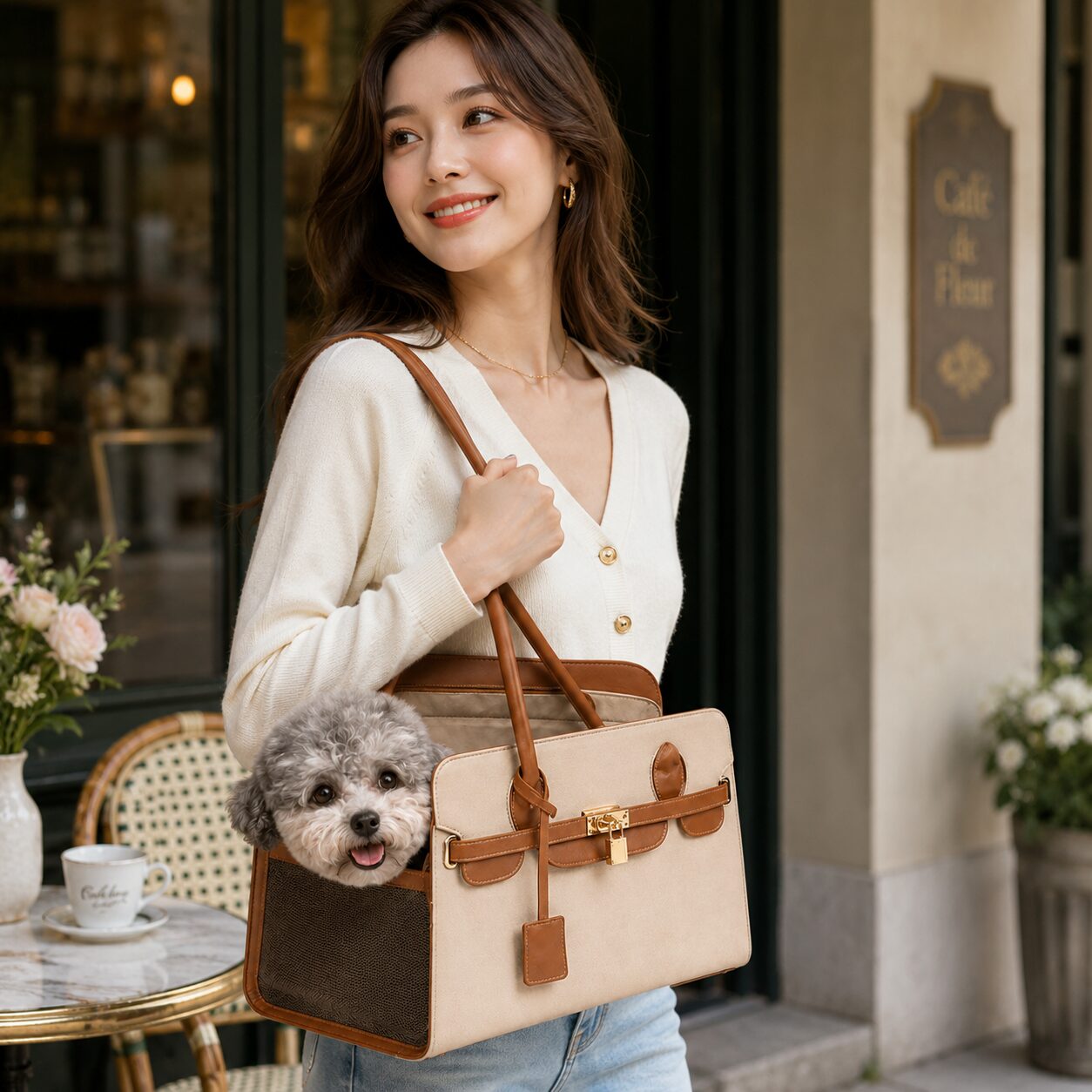 Elegant Lock-Detail Pet Carrier Handbag