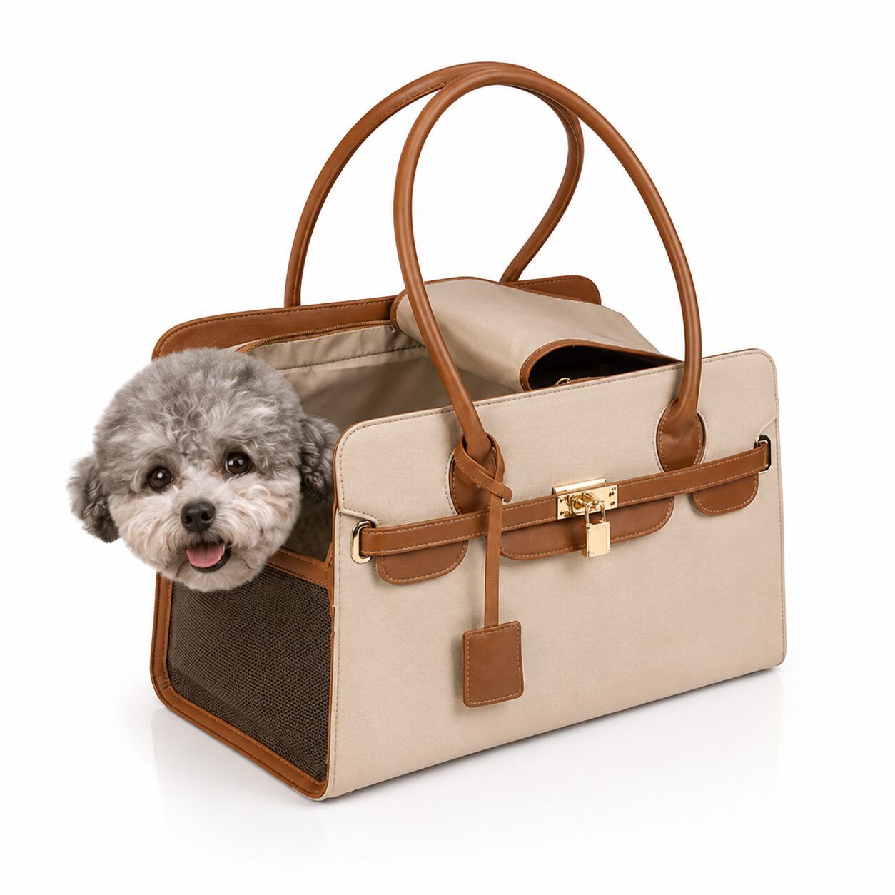 Elegant Lock-Detail Pet Carrier Handbag