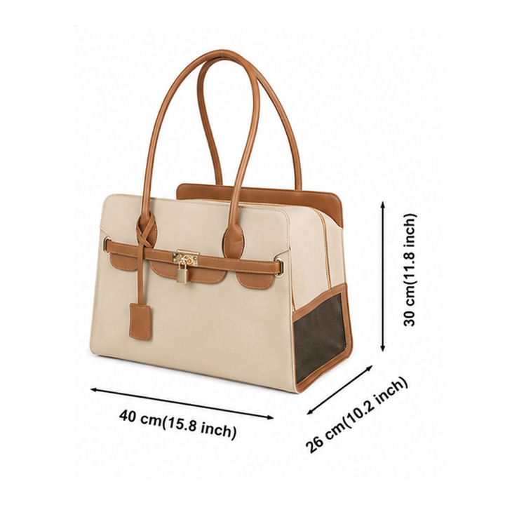 Elegant Lock-Detail Pet Carrier Handbag