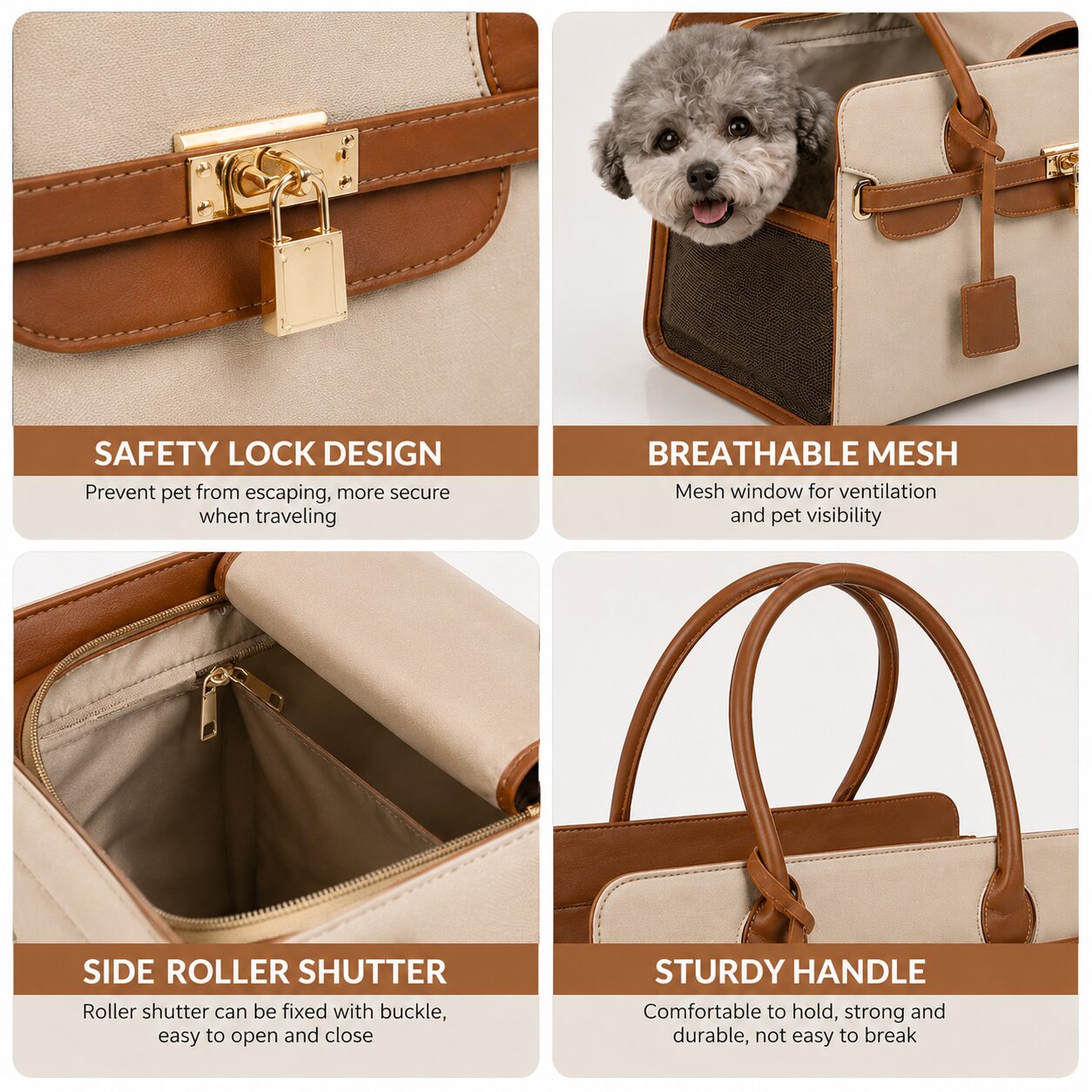 Elegant Lock-Detail Pet Carrier Handbag