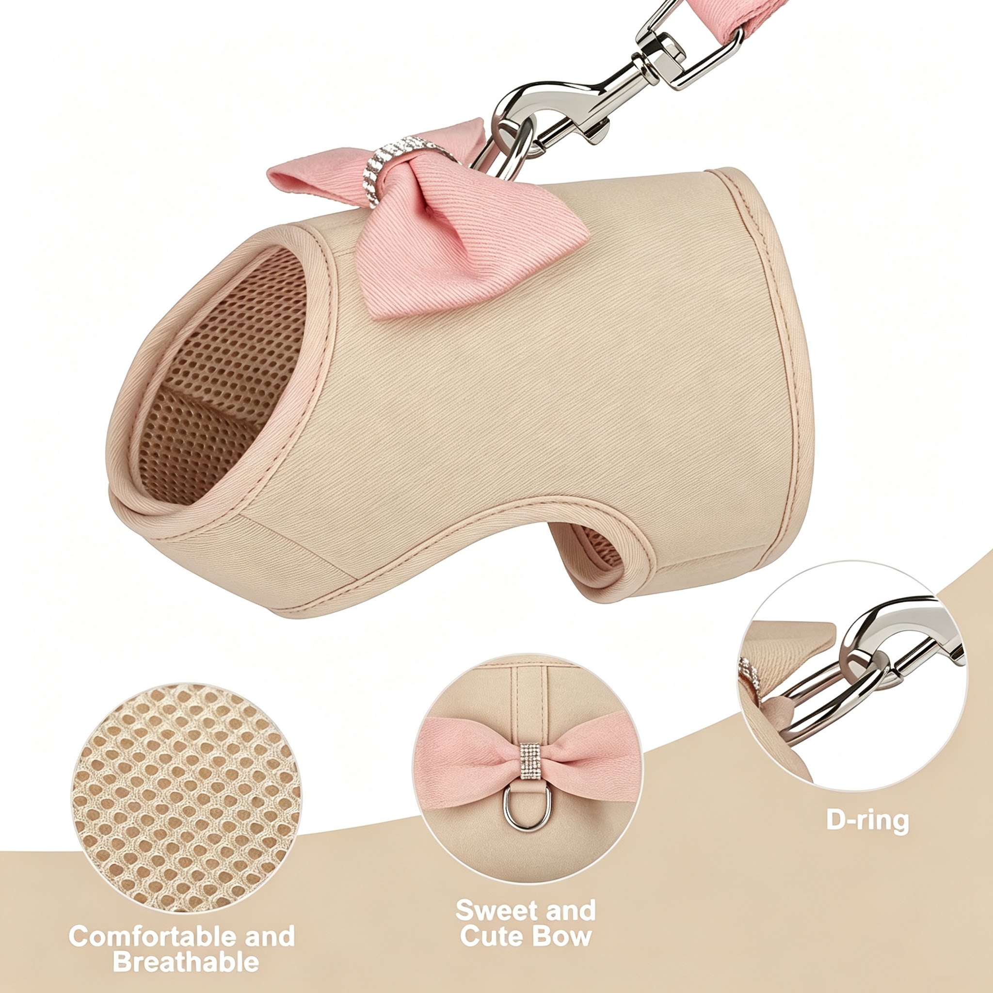 Jeweled Bow Dog Vest Harness Set