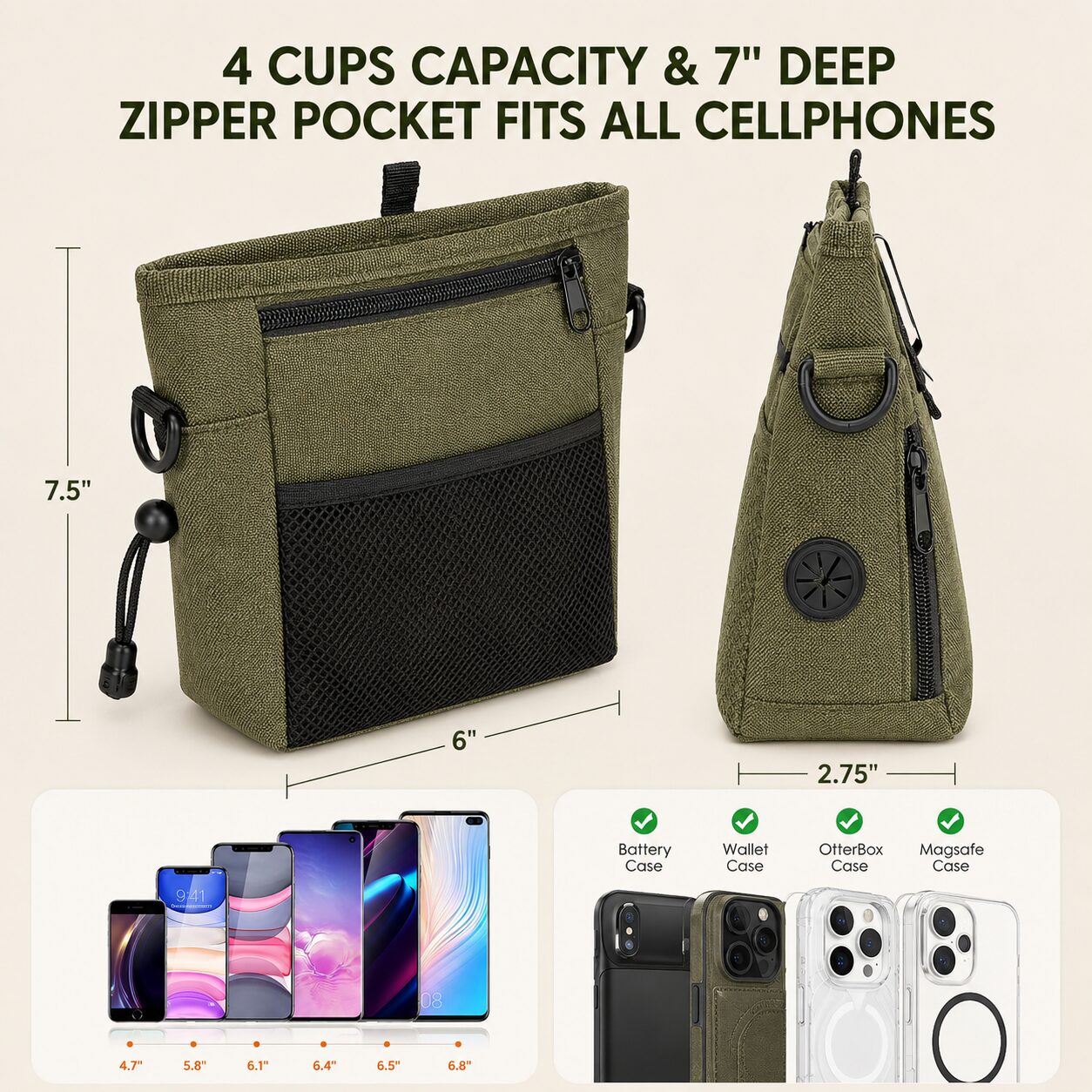 Large-Capacity Dog Training Treat Pouch with Phone Pocket