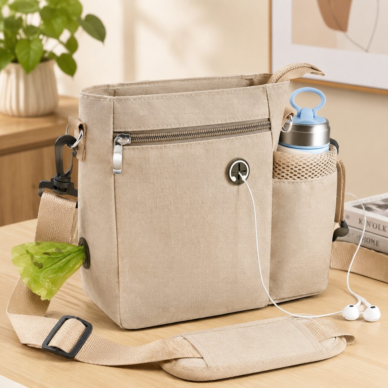 Multi-Function Pet Training Shoulder Bag with Waste Bag Dispenser