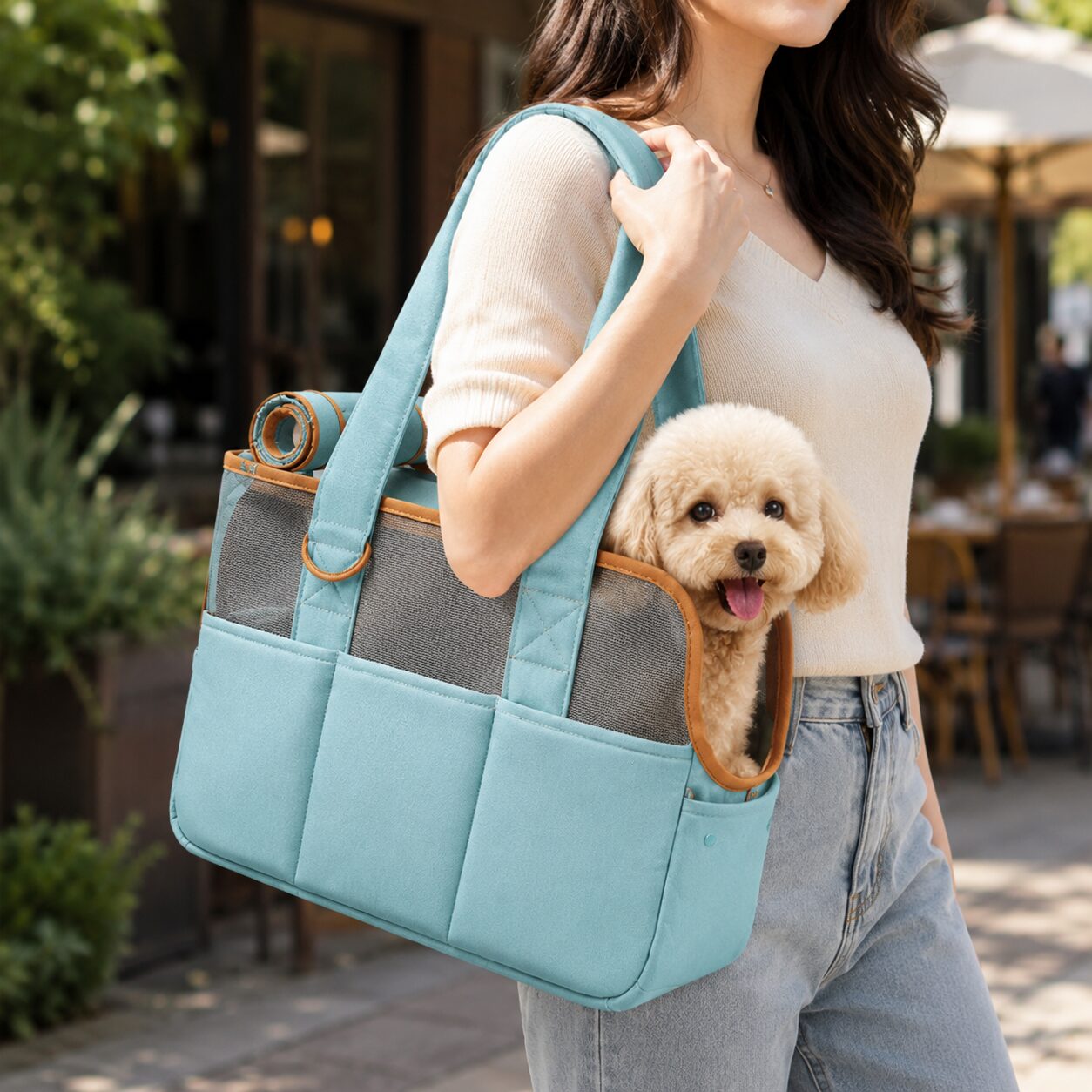 Multi-Pocket Mesh Pet Commuter Tote