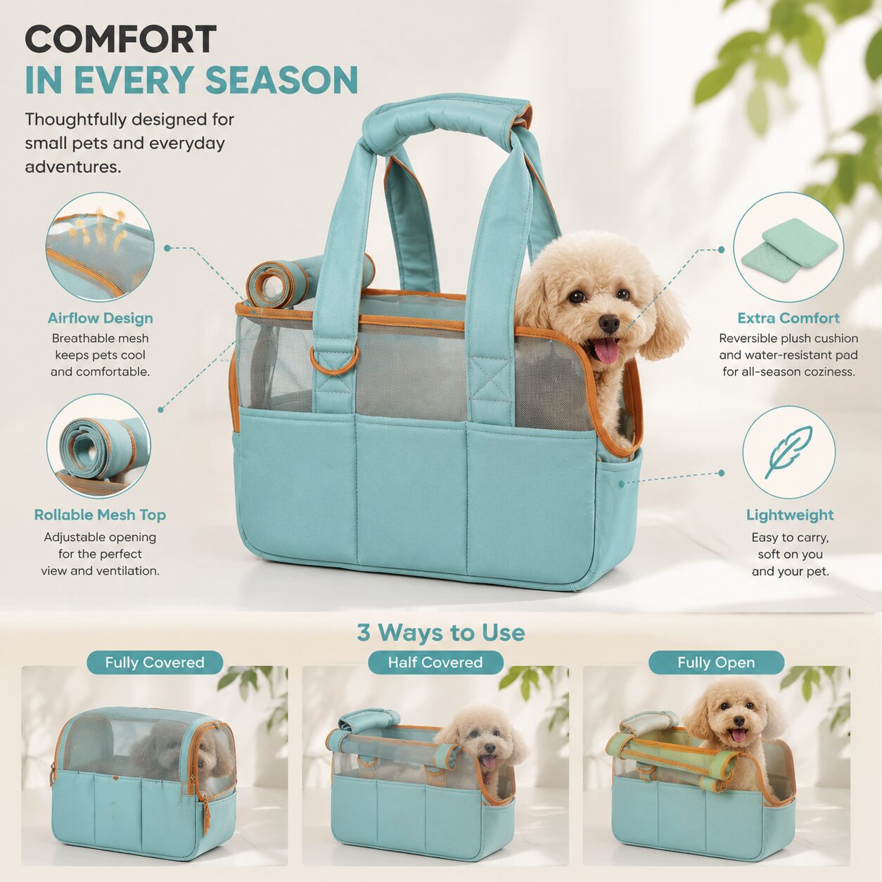 Multi-Pocket Mesh Pet Commuter Tote