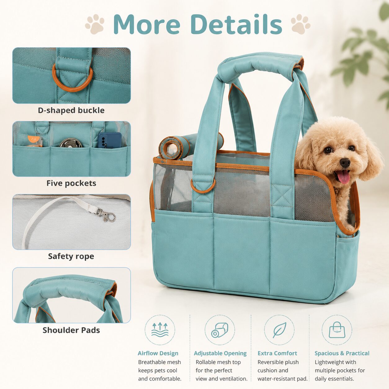 Multi-Pocket Mesh Pet Commuter Tote