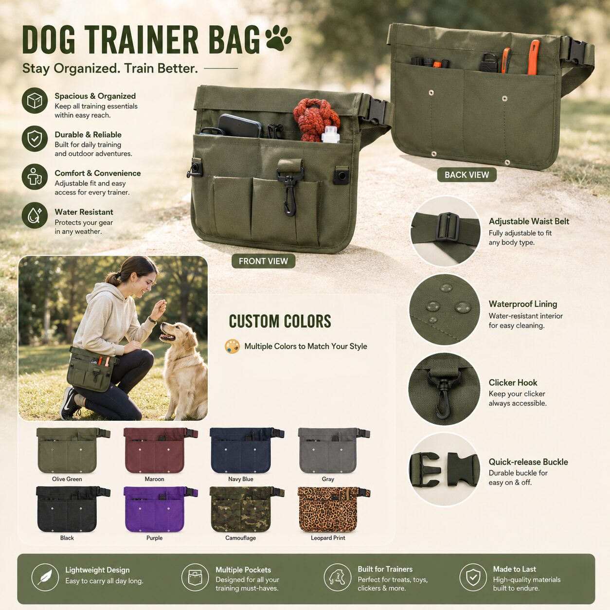 Outdoor Dog Training Treat Pouch with Multi-Pocket Storage