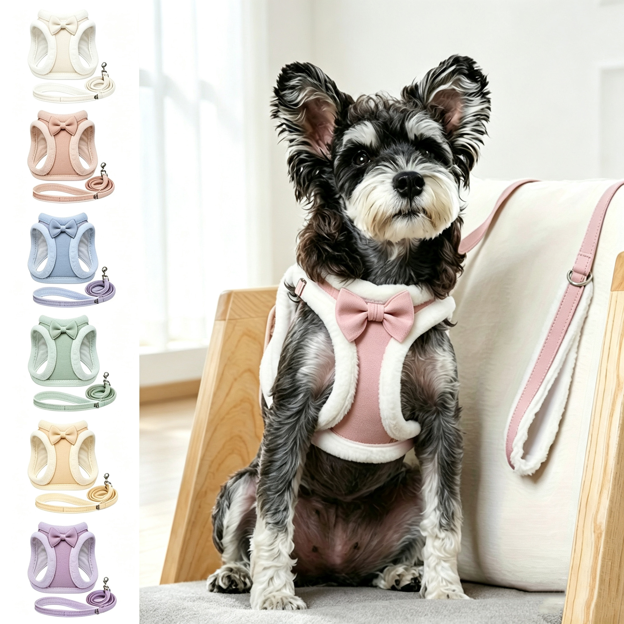 Plush Bow Tie Dog Harness and Leash Set