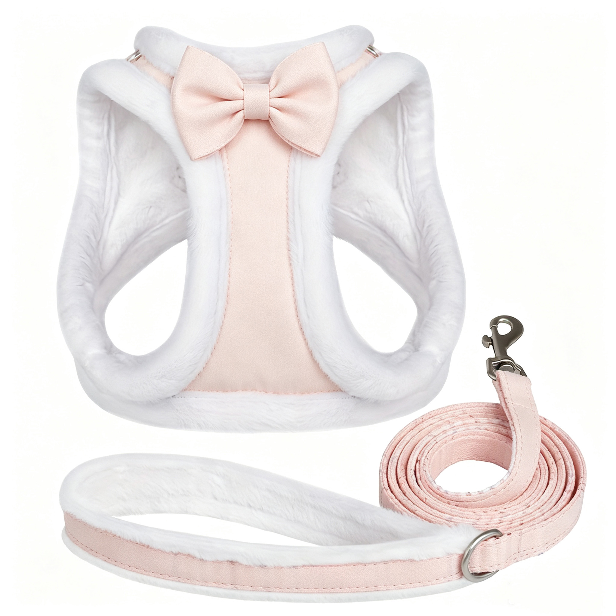 Plush Bow Tie Dog Harness and Leash Set