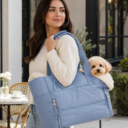 Plush-Lined Puffer Pet Carrier Tote