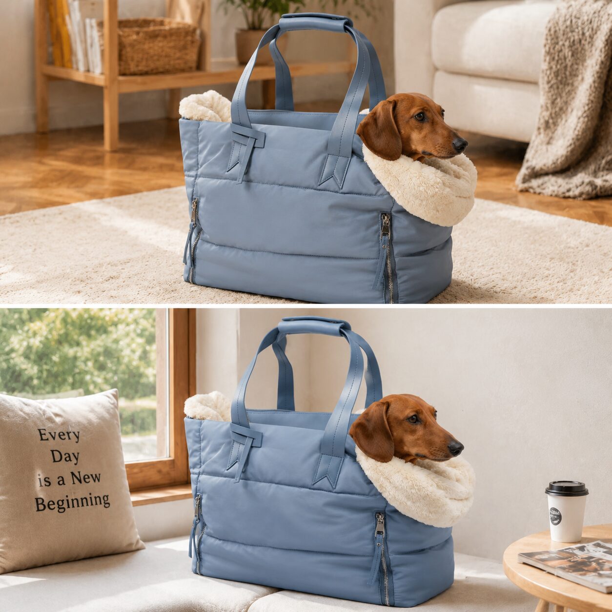 Plush-Lined Puffer Pet Carrier Tote