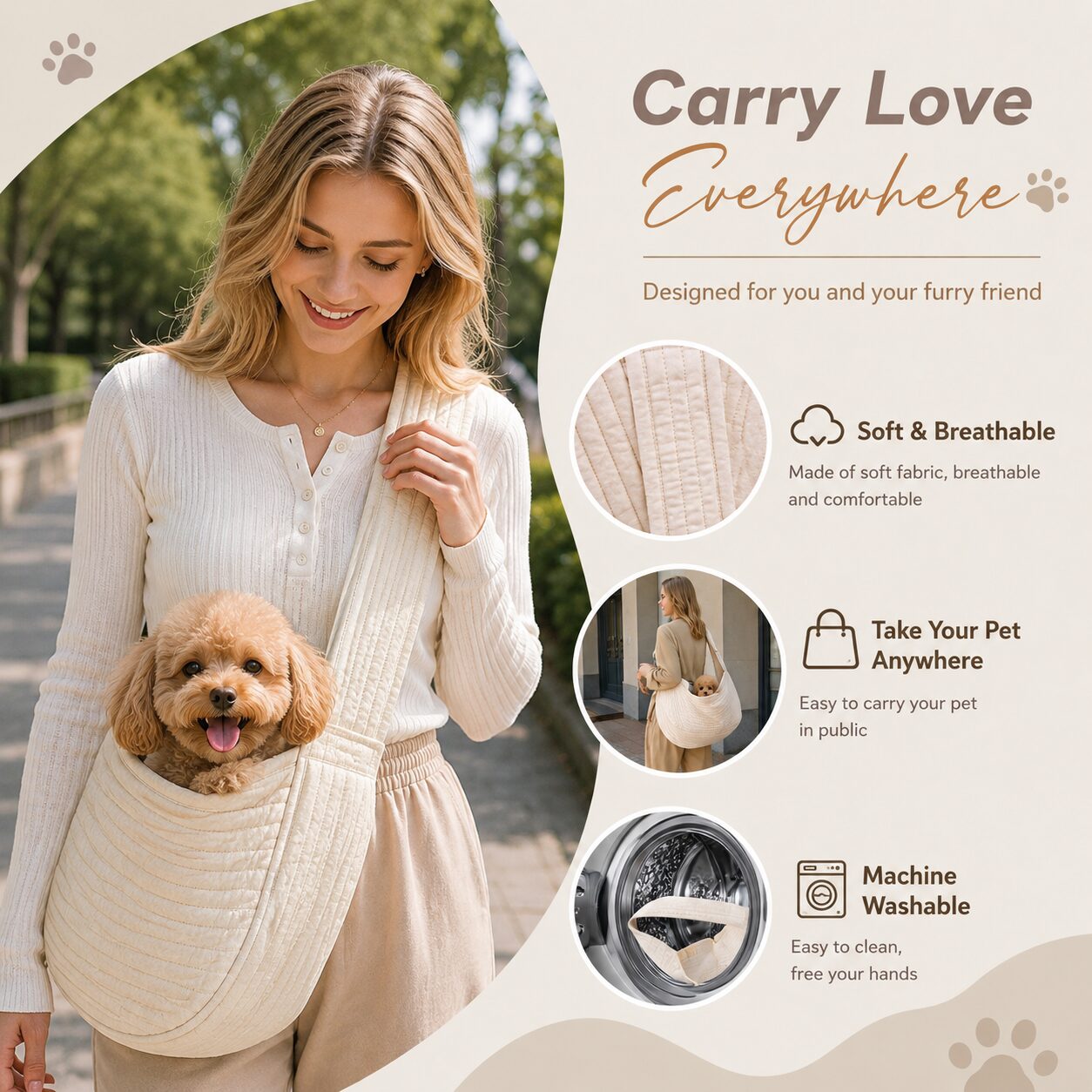 Quilted Crossbody Pet Sling Carrier