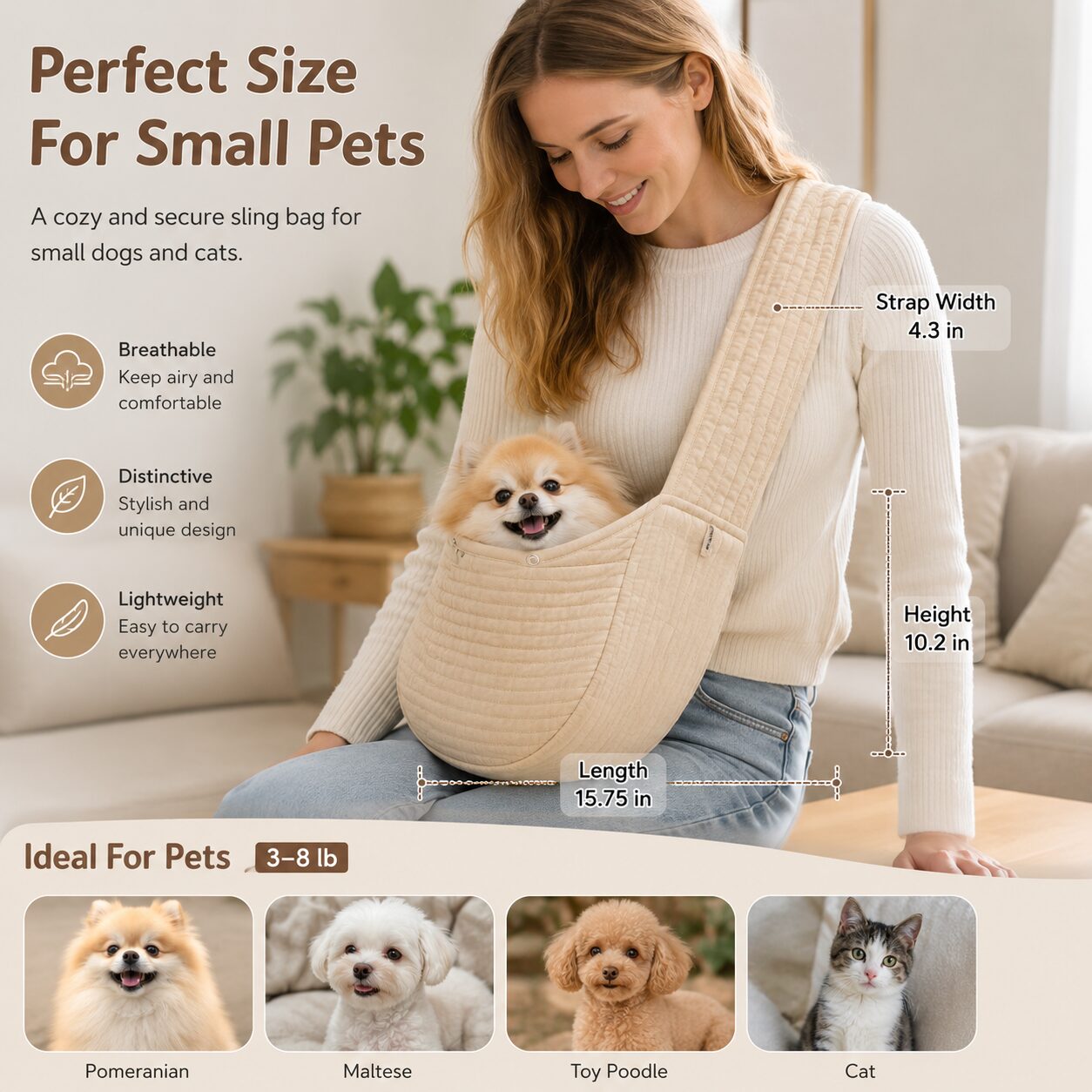 Quilted Crossbody Pet Sling Carrier