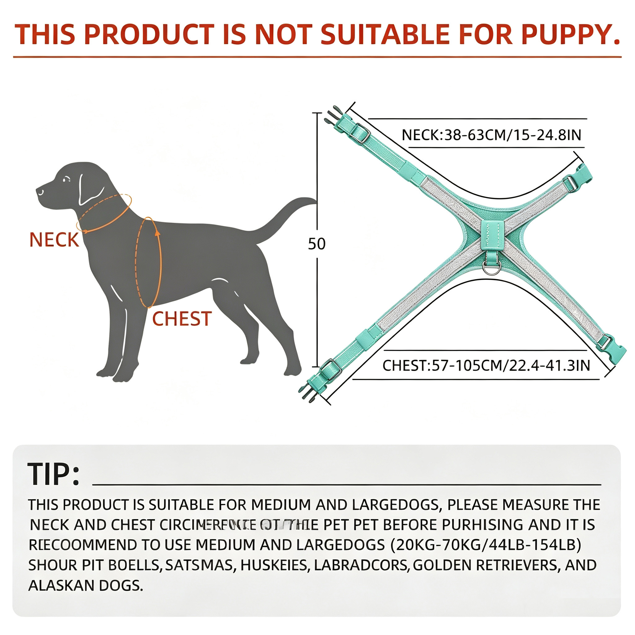 Reflective Adjustable Large Dog Harness