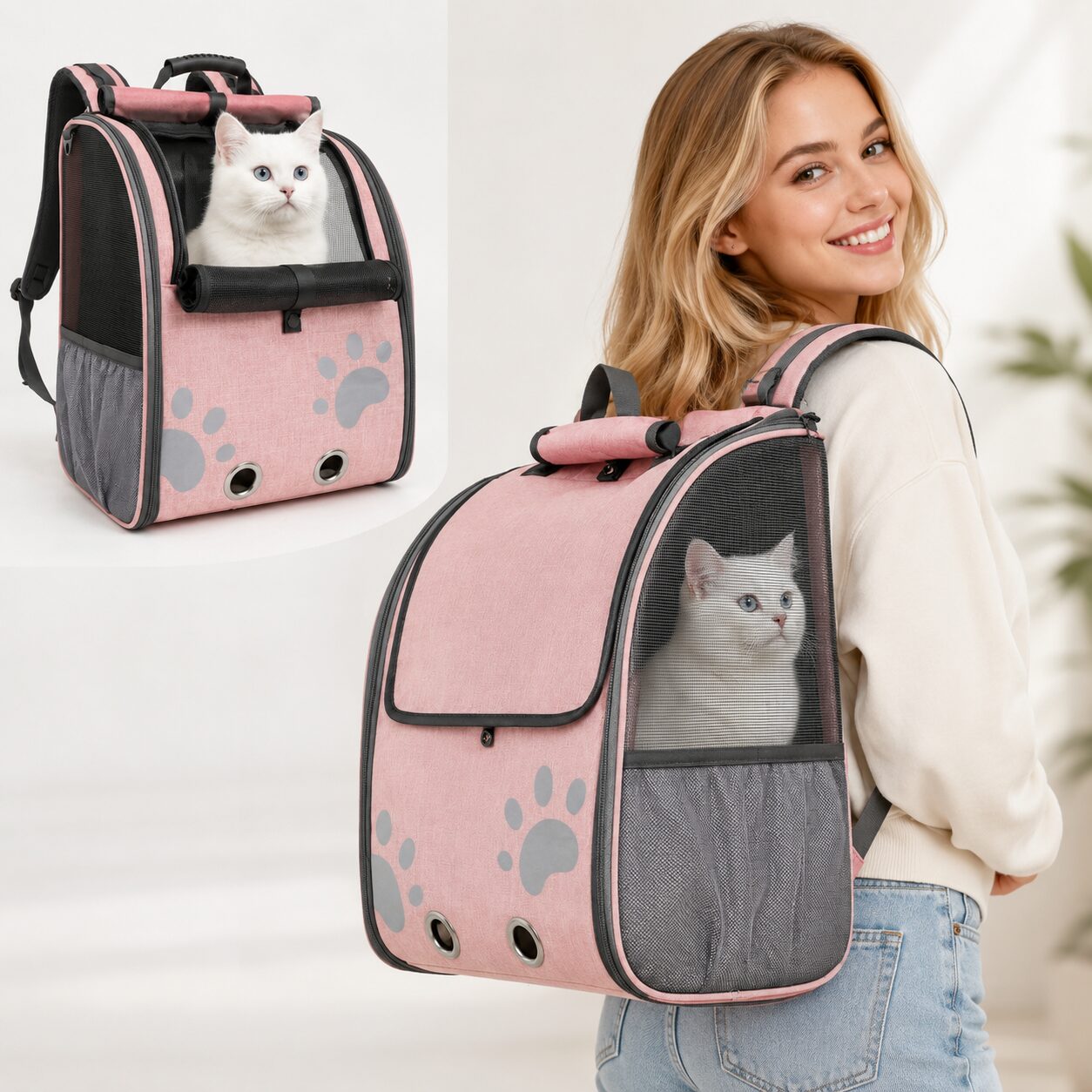 Roll-Top Ventilated Cat Travel Backpack
