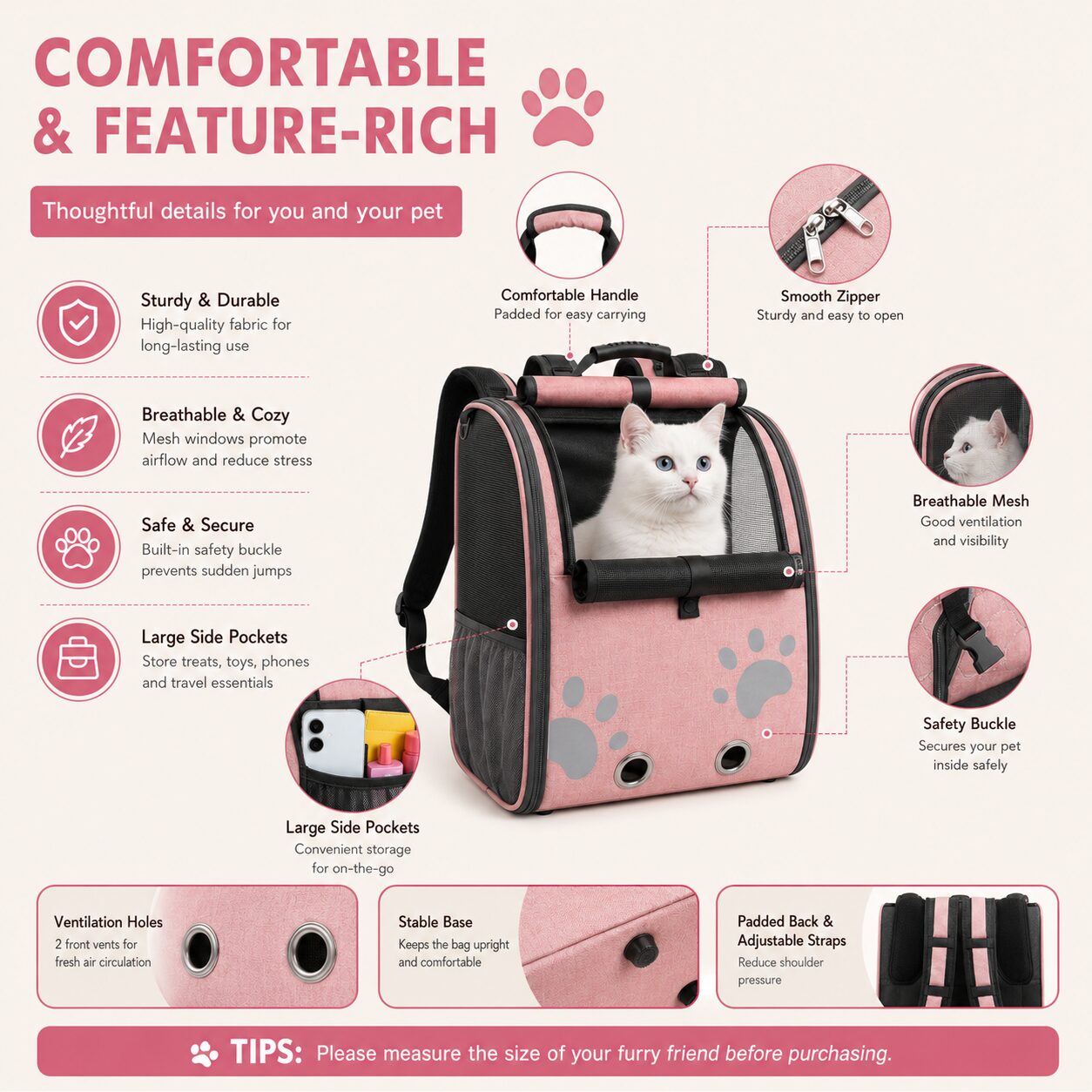 Roll-Top Ventilated Cat Travel Backpack