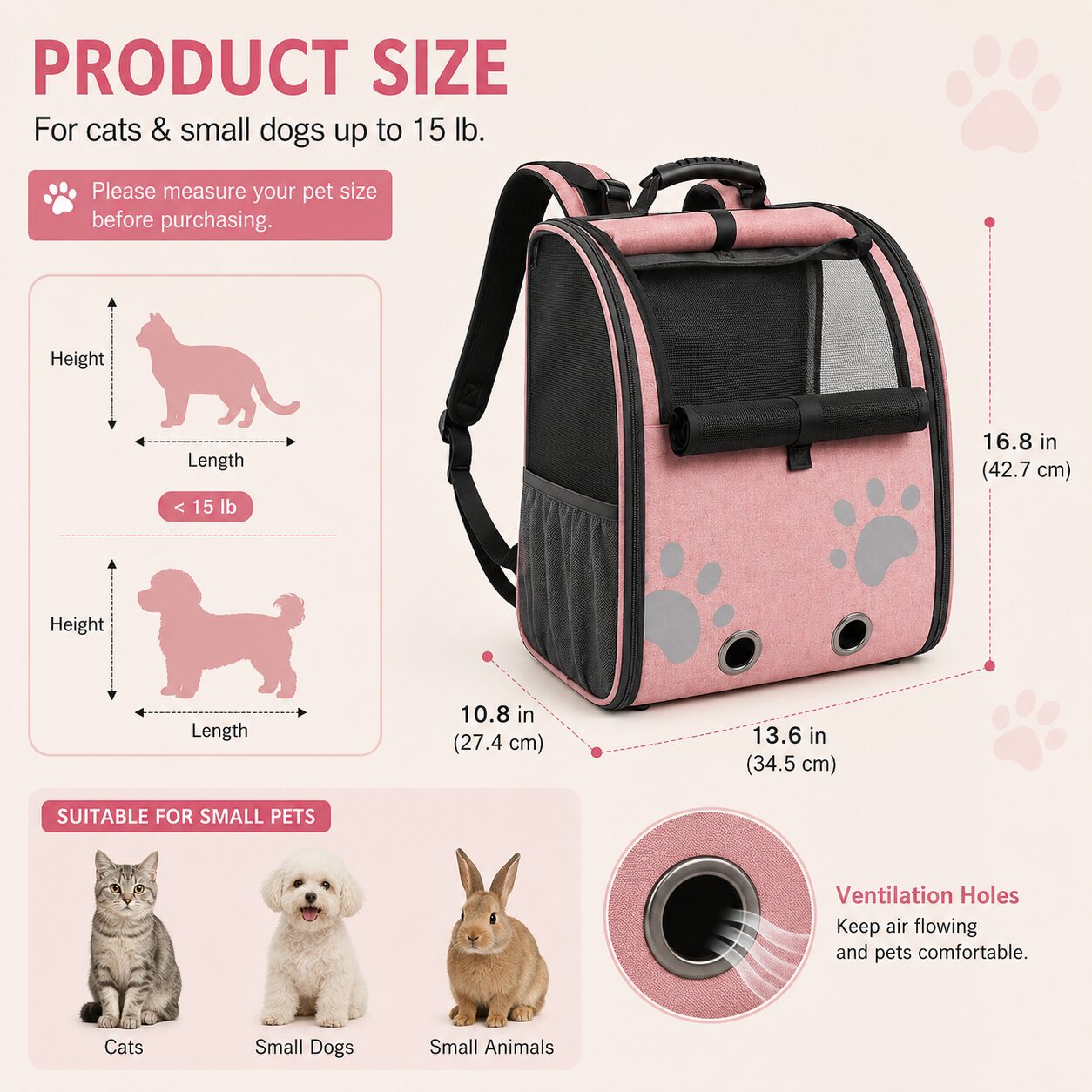 Roll-Top Ventilated Cat Travel Backpack