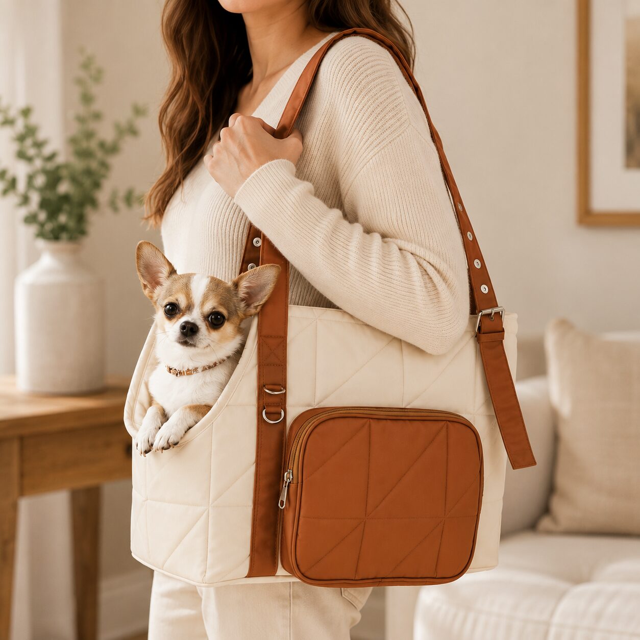 Side-Entry Pet Travel Tote with Utility Pocket