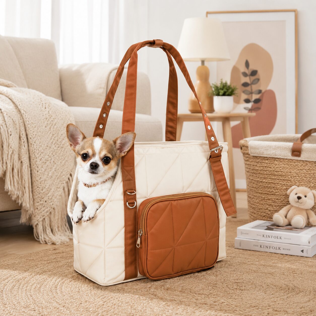 Side-Entry Pet Travel Tote with Utility Pocket