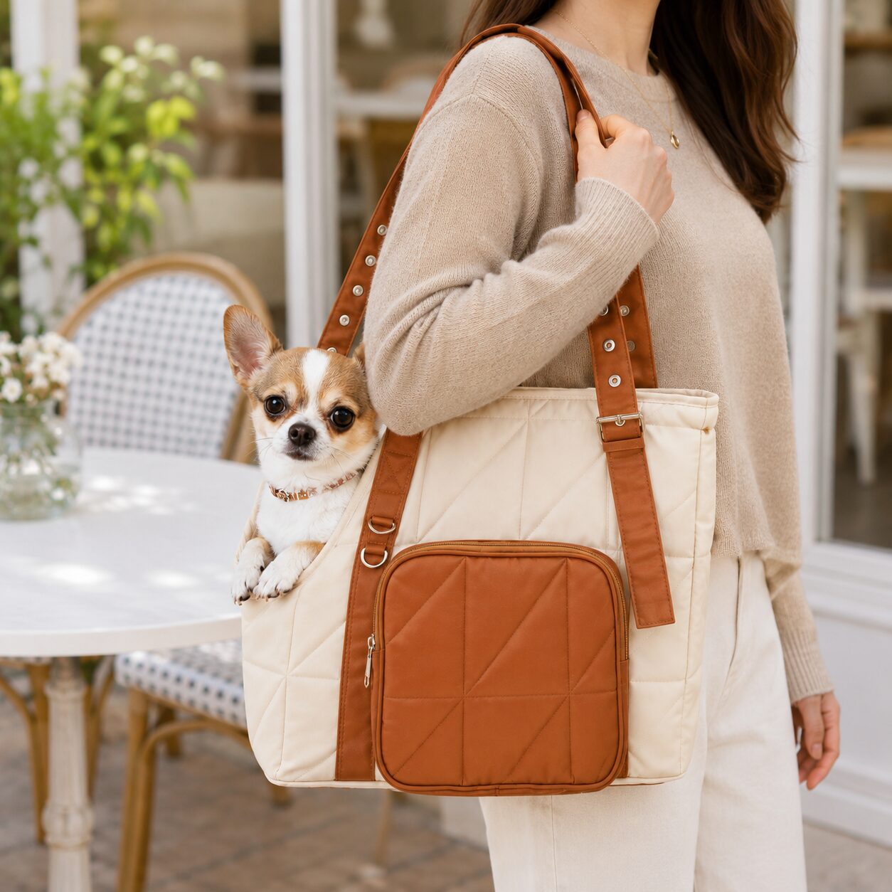 Side-Entry Pet Travel Tote with Utility Pocket