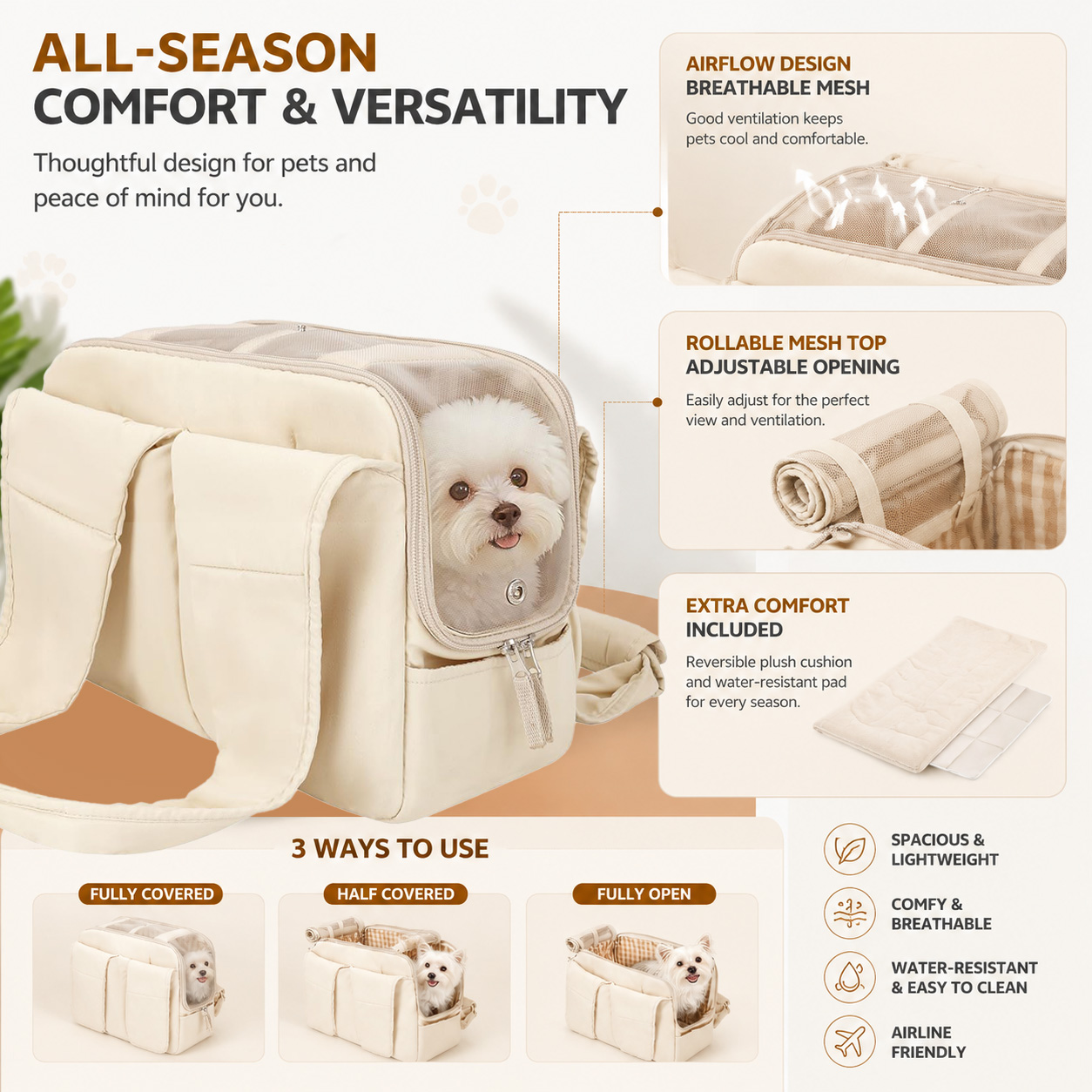 Two-Tone Side-Opening Pet Shoulder Carrier