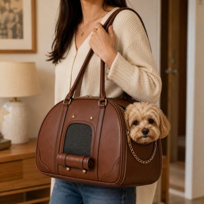 Vintage Leather-Style Pet Travel Handbag