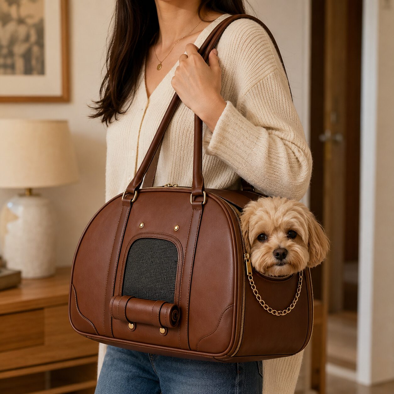 Vintage Leather-Style Pet Travel Handbag