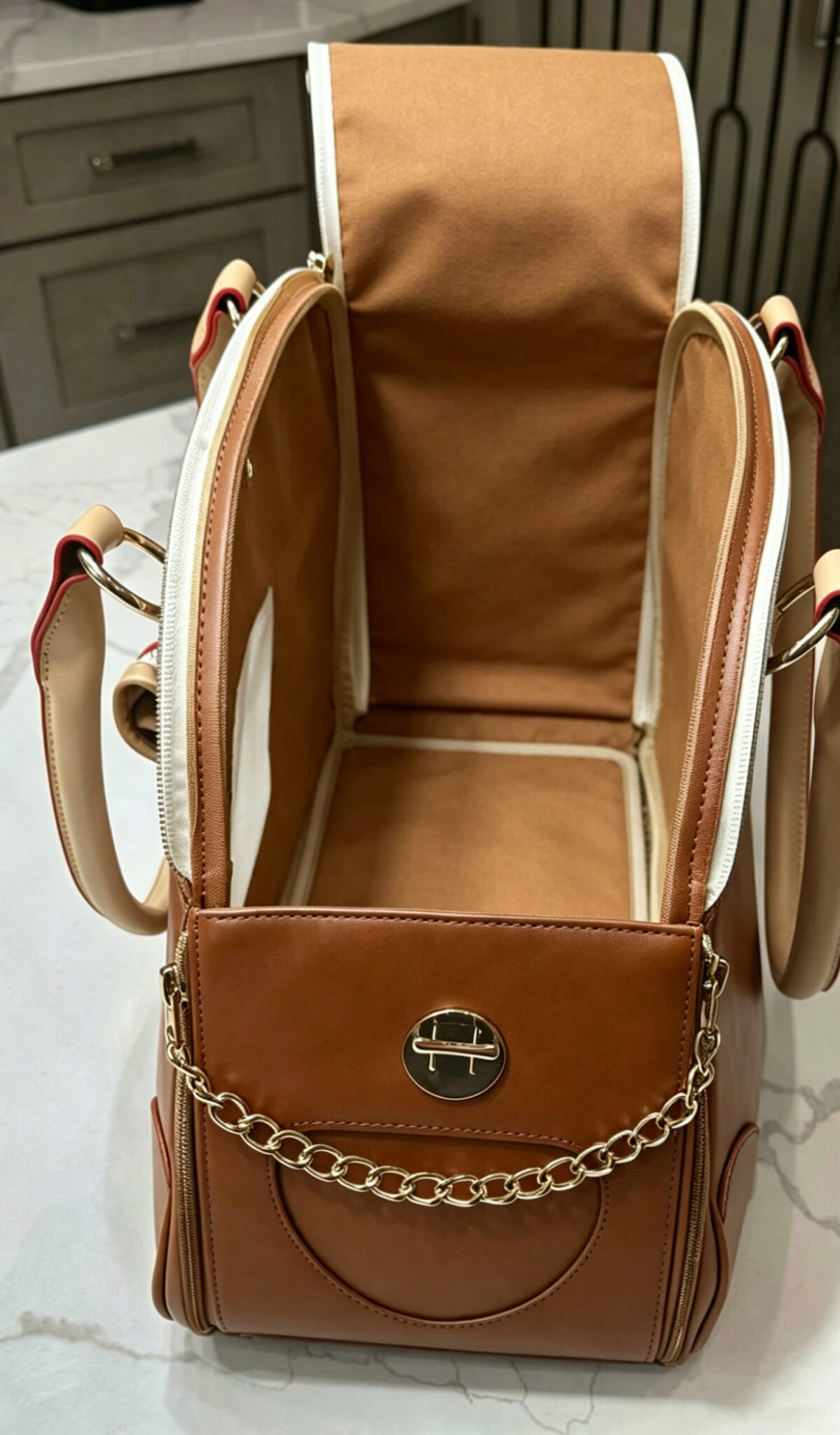 Vintage Leather-Style Pet Travel Handbag