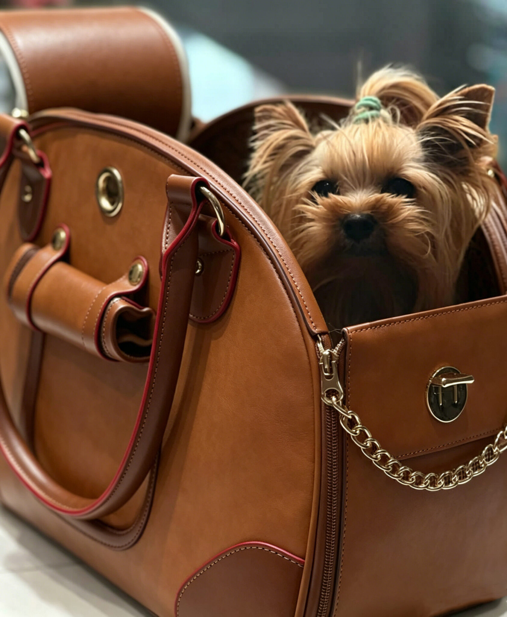 Vintage Leather-Style Pet Travel Handbag