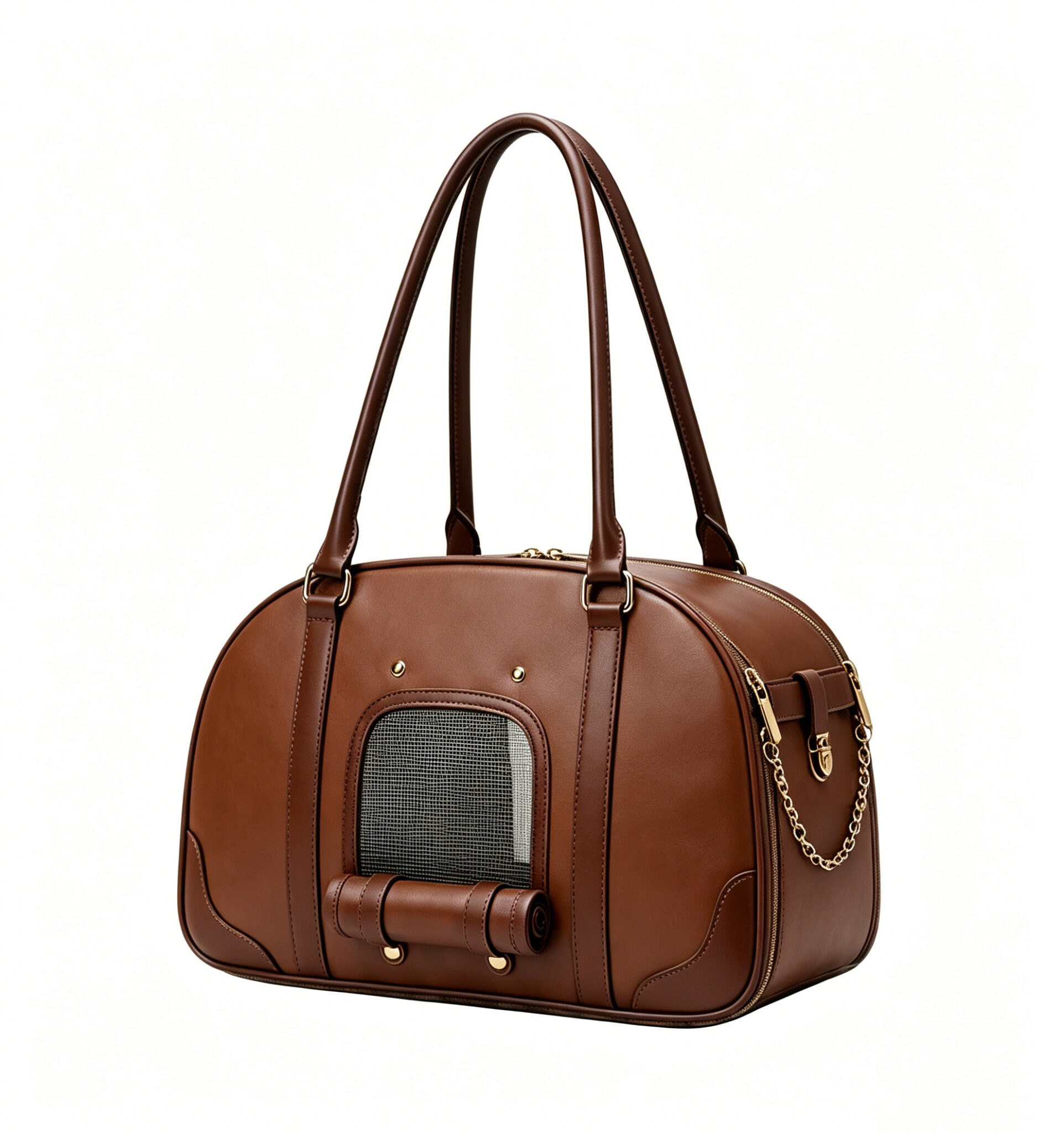 Vintage Leather-Style Pet Travel Handbag