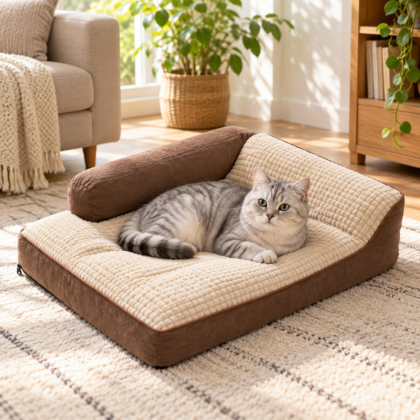 Cut Flannel Strap Detachable Dog Bed With Backrest