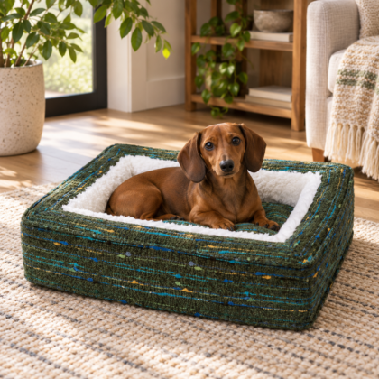 Green Interwoven Square Dog Bed