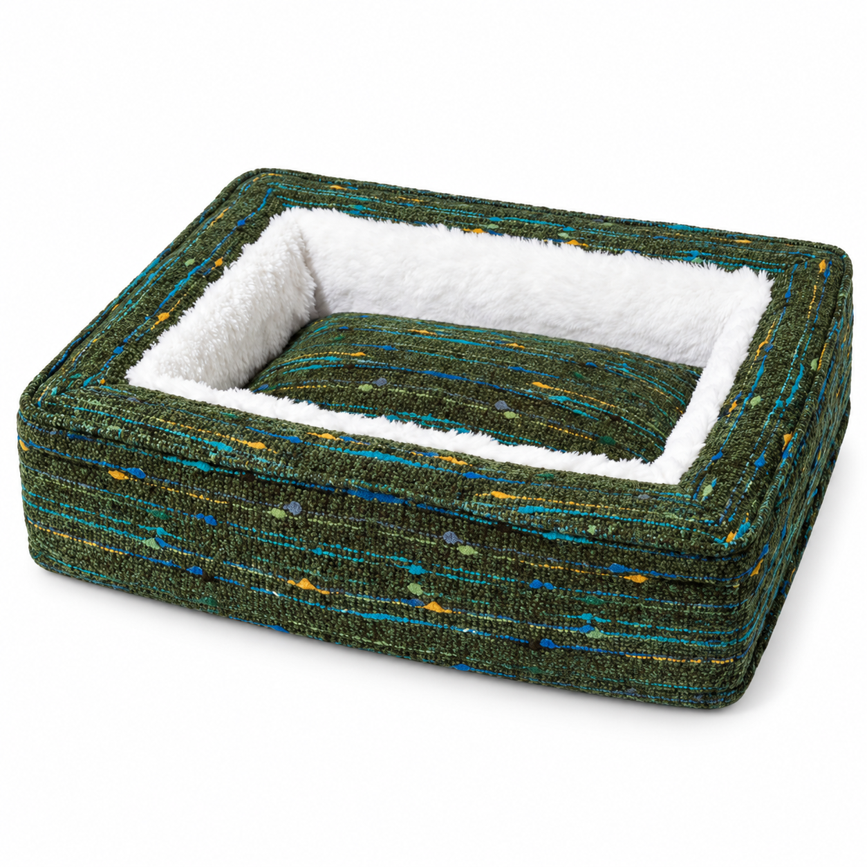 Green Interwoven Square Dog Bed