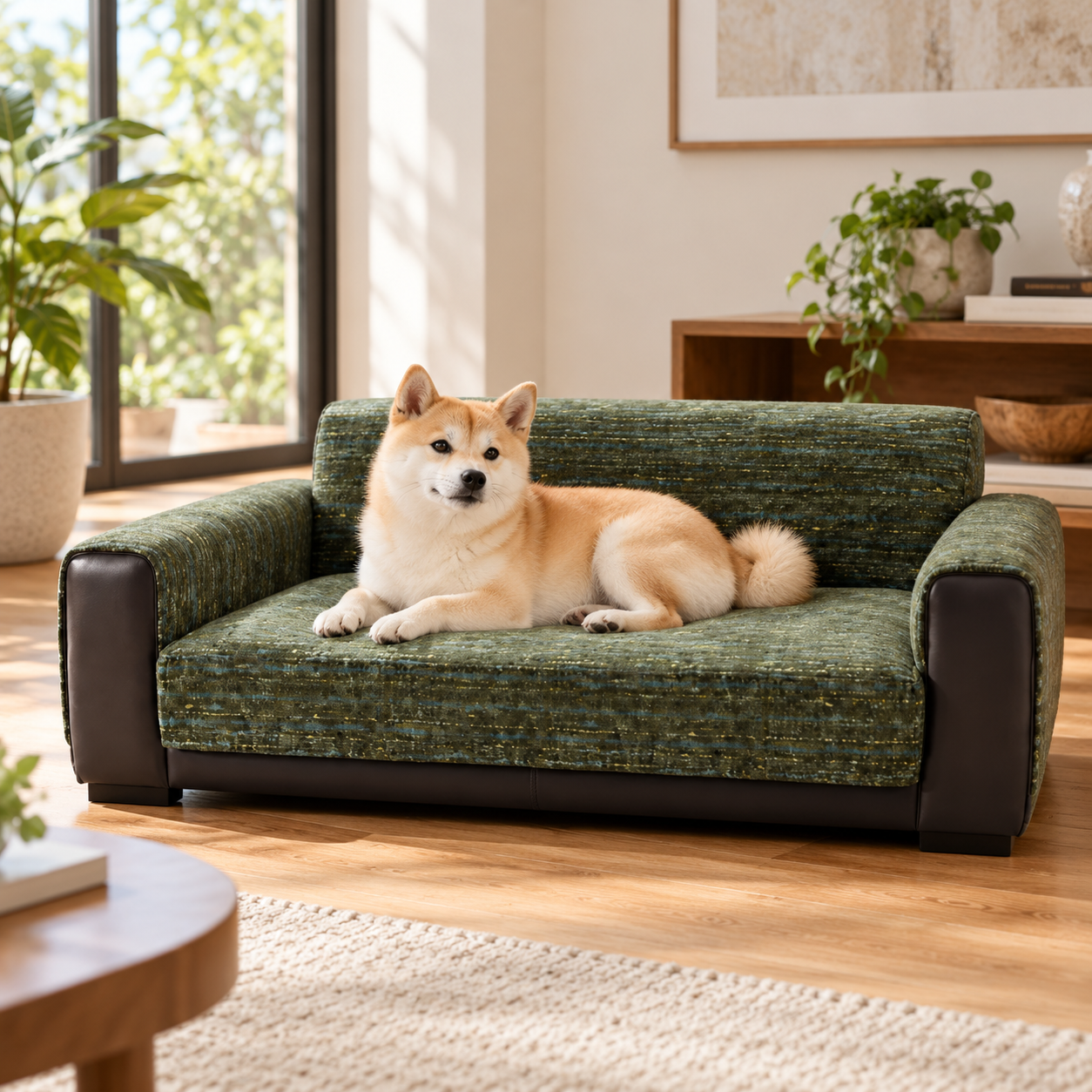 Green Interwoven Yarn Sofa Cushion