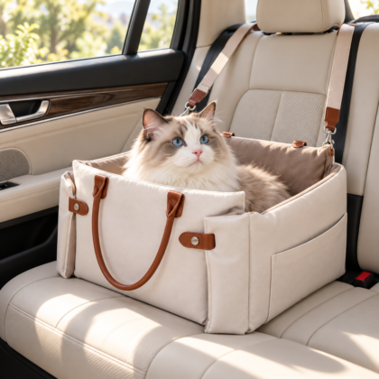 Luxury Leather Contrast Color Pet Car Dog Bed Tote Bag
