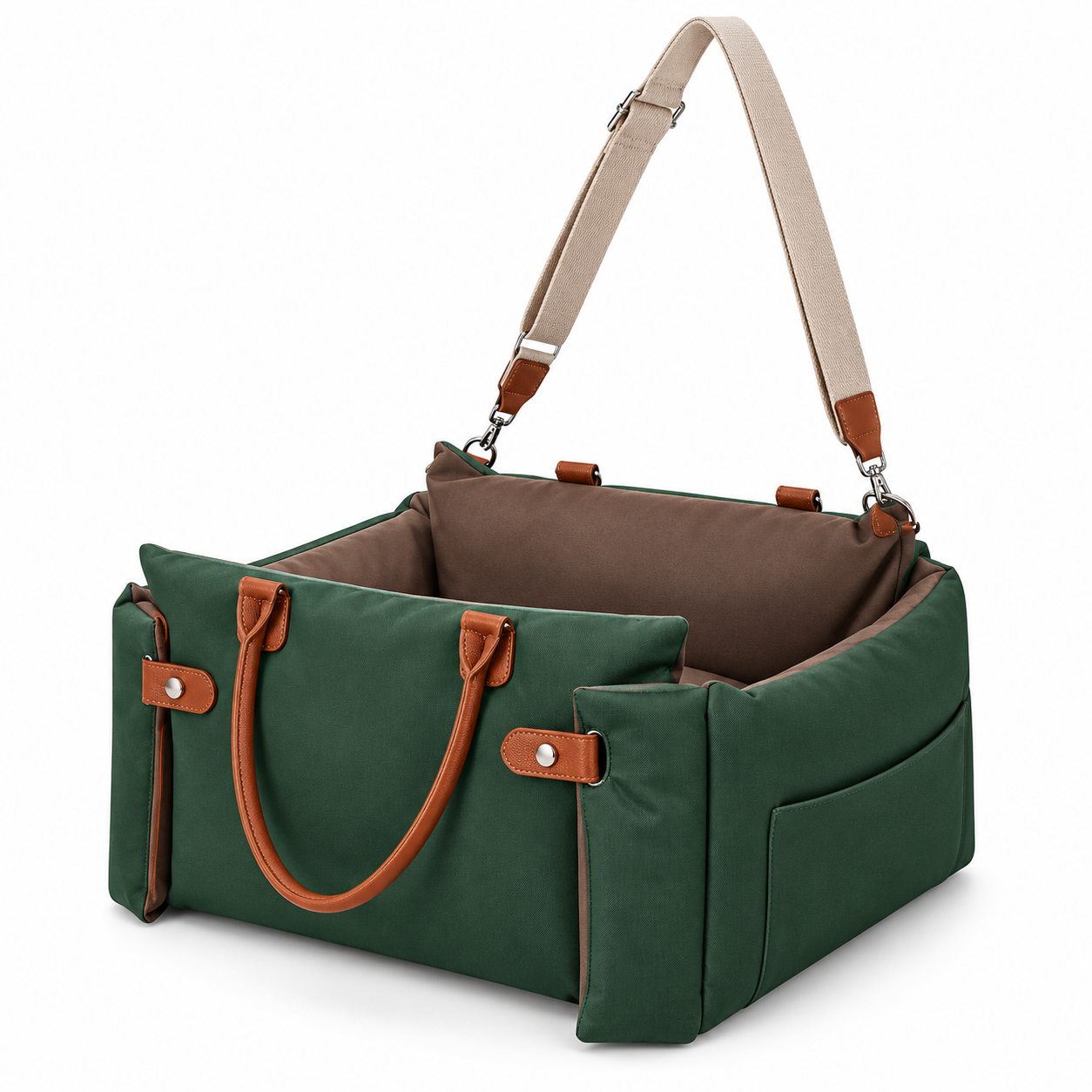 Luxury Leather Contrast Color Pet Car Dog Bed Tote Bag