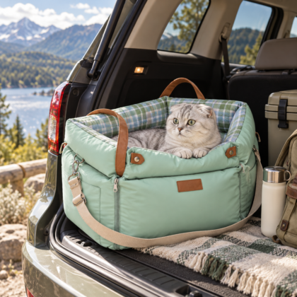 Plaid Luxury Nappa Leather Car Dog Bed
