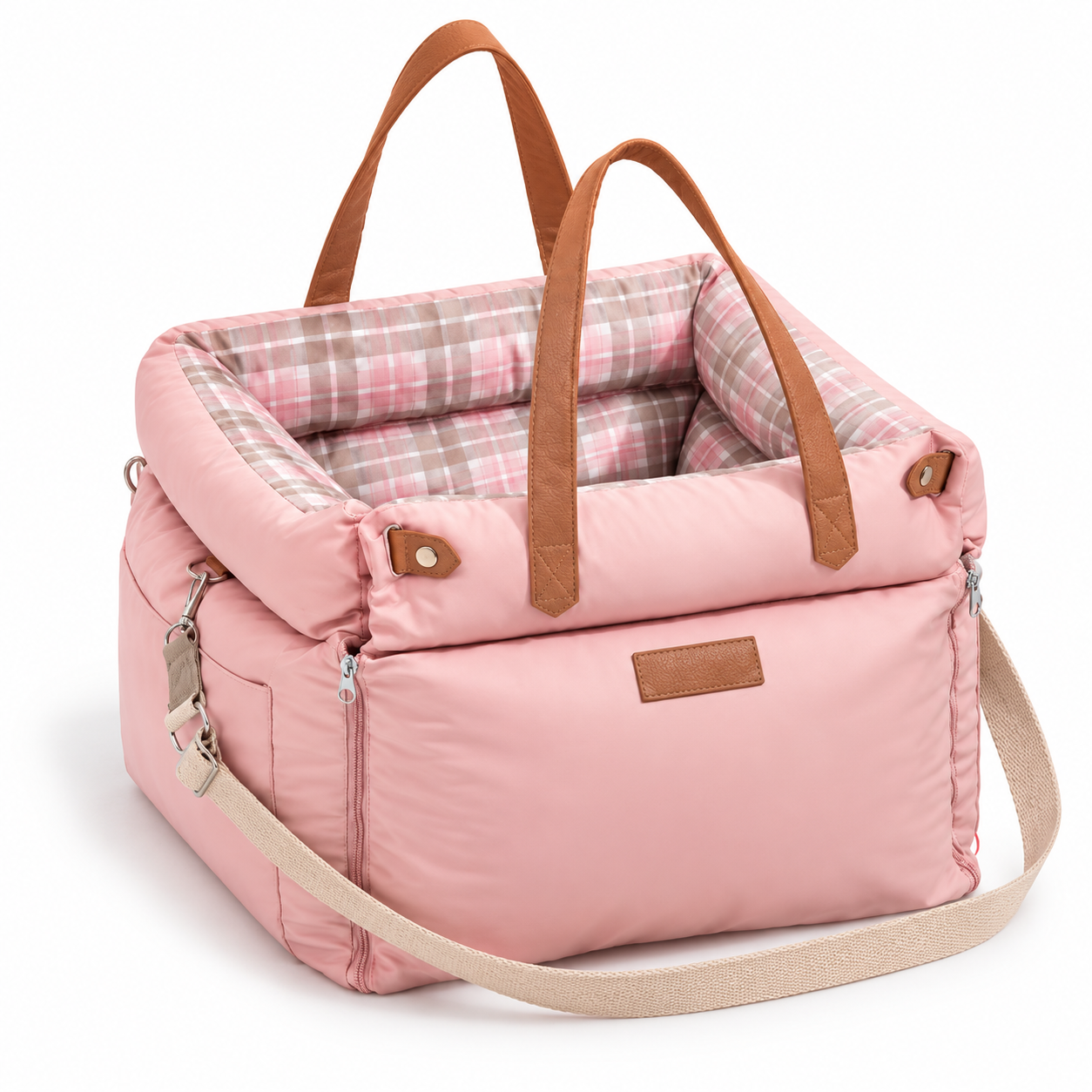 Plaid Luxury Nappa Leather Car Dog Bed
