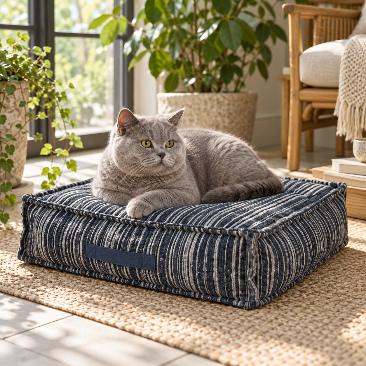 Striped Circular Gauze Storage Dog Bed